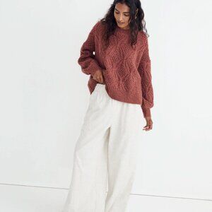 Madewell Cayden Pointelle Balloon-Sleeve Pullover Sweater in Heather Tulip